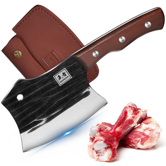 ENOKING Chef Knife Heavy Duty Kitchen Knife Handmade Forged Thickened Chinese Knife Full Tang Bone Knife with Wood Handle for Kitchen BBQ Camping Outdoor