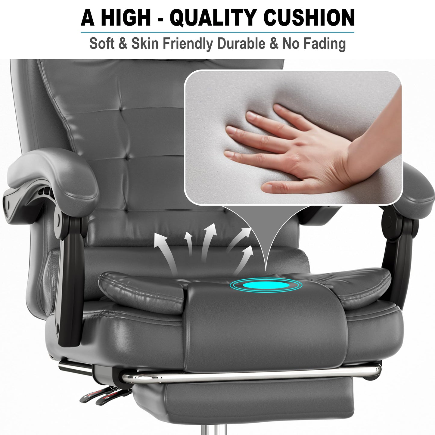 Blisswood Office Chair, Computer Desk Chairs with Lumbar Support, Ergonomic Office Chair with Footrest, Adjustable Height, 135° Recline Tilt Function 360° Swivel for Home Office Working (Grey)