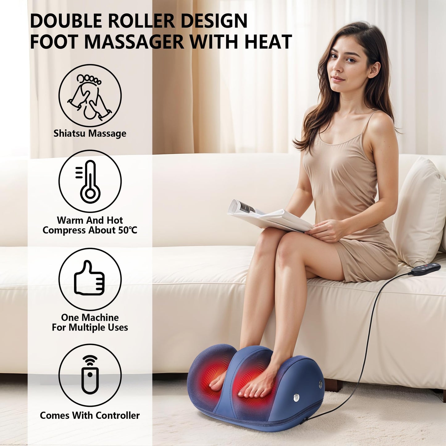 ZQQO Electric Heated Foot Massager Machine - Calf Foot and Leg Massager for Plantar Fasciitis as Gifts for Men & Women, Rolling Foot Massagers for Pain and Circulation with 12-Point 3D Massage Head