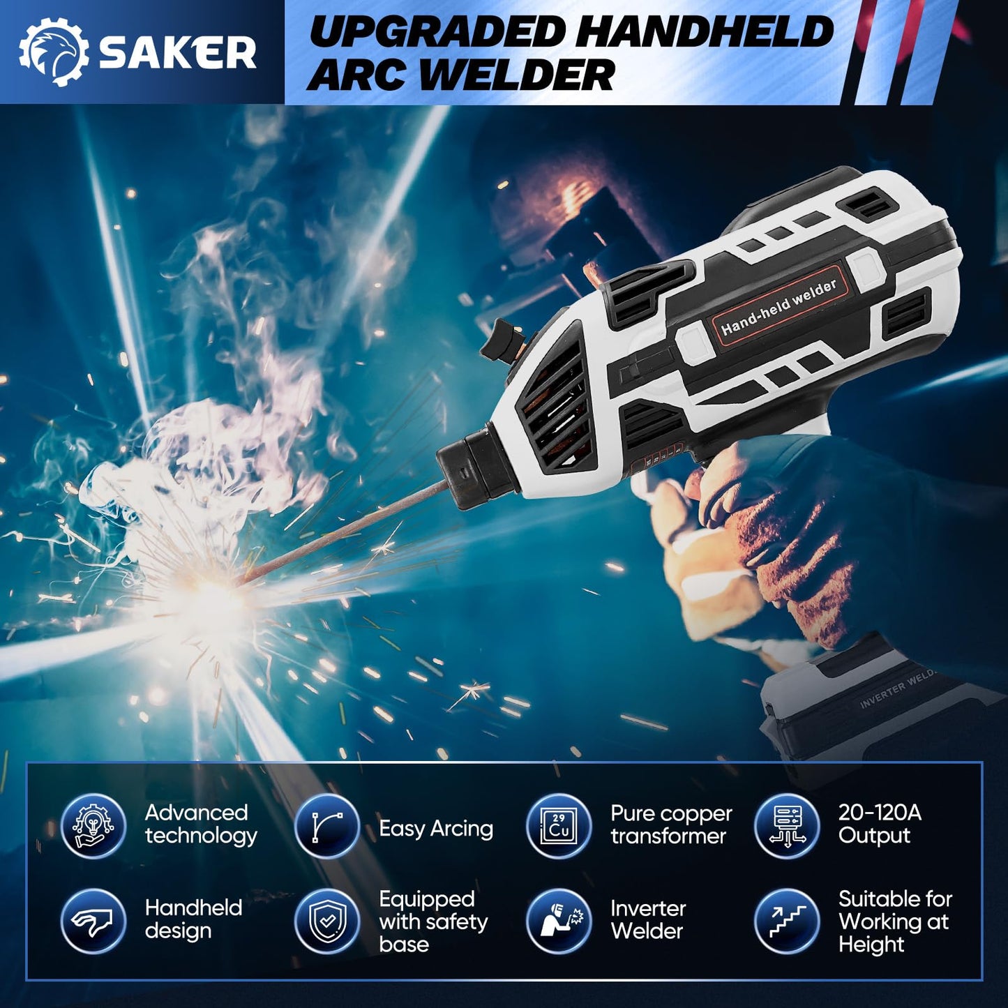 Saker Portable Electric Welding Machine,110V Portable Welder Handheld with IGBT Inverter 5 Variable Current Adjustment,Portable ARC Welder Gun, Fits for 3/32" Wire Rods (Grey)