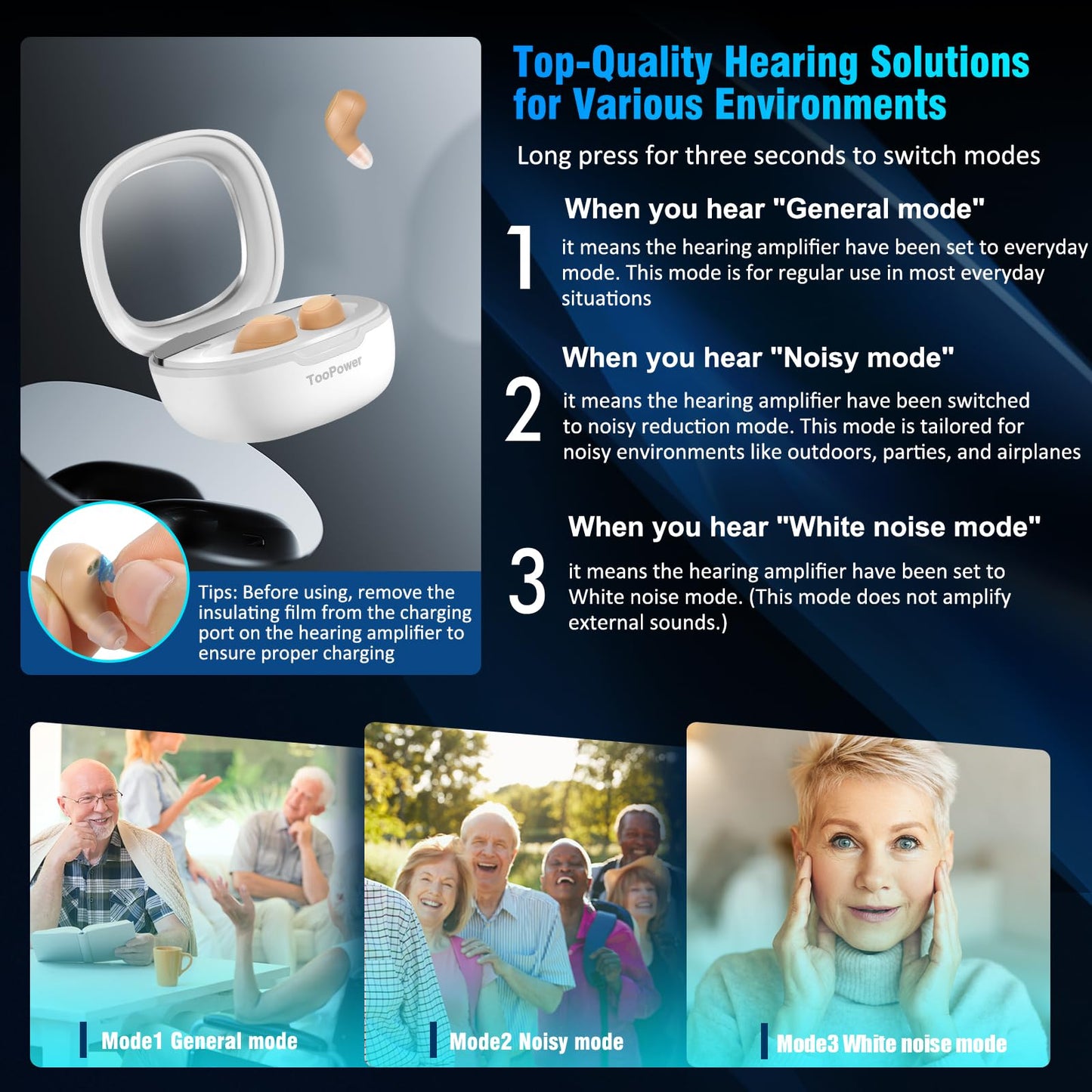 Hearing Amplifiers for Seniors & Adults Invisible Mini Latest 16-Channel Digital Rechargeable Hearing Amplifiers with Intelligent Noise Reduction,Voice Broadcast,3 Modes,5 Levels of Volume Adjustment