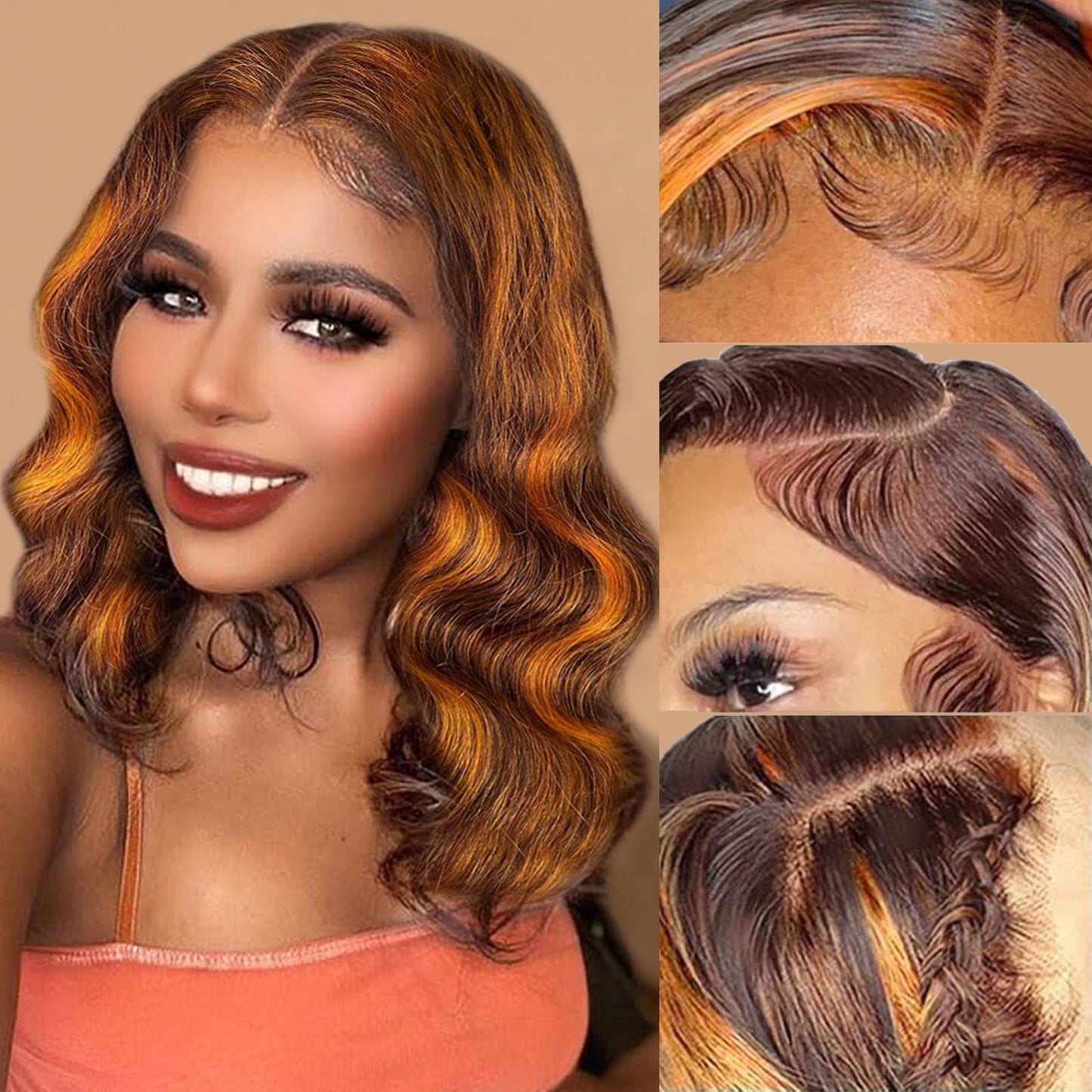 Douyin Bob Wig Human Hair 13x4 Frontal Lace Wig 14 Inch Body Wave 180% Density HD Lace Front Wigs Human Hair Pre Plucked Bob Wigs for Women Human Hair Wigs (14 inch, Natural Black)