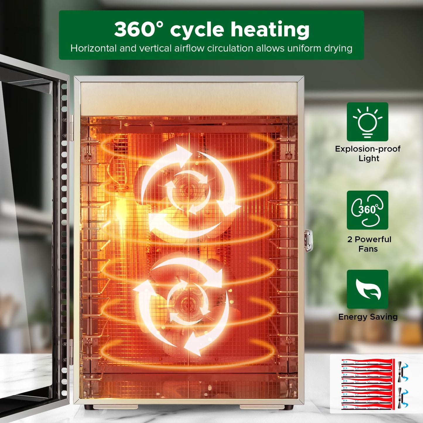 Kwasyo 12 Trays Stainless Steel Food Dehydrator, Dual fan 360° Efficient Drying, 24H Adjustable Timer & 30-90℃ Temperature Control, Overheat Protection, Dehydrator Food Dyer uk for meat fruit, 800W