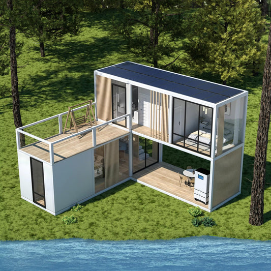2 Story Prefab Tiny Home for Sale, Container Modular House Fully Equipped with 1 Bathroom 1 Kitchen 2 Bedroom (2 Story)