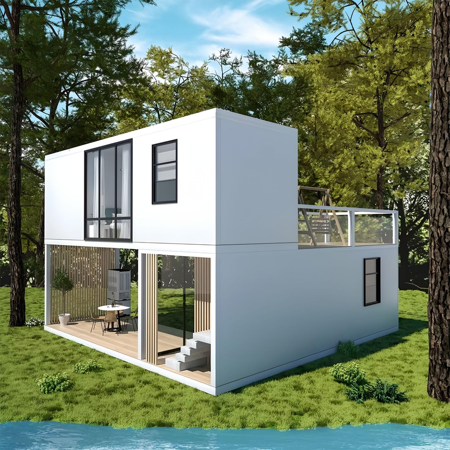 2 Story Prefab Tiny Home for Sale, Container Modular House Fully Equipped with 1 Bathroom 1 Kitchen 2 Bedroom (2 Story)