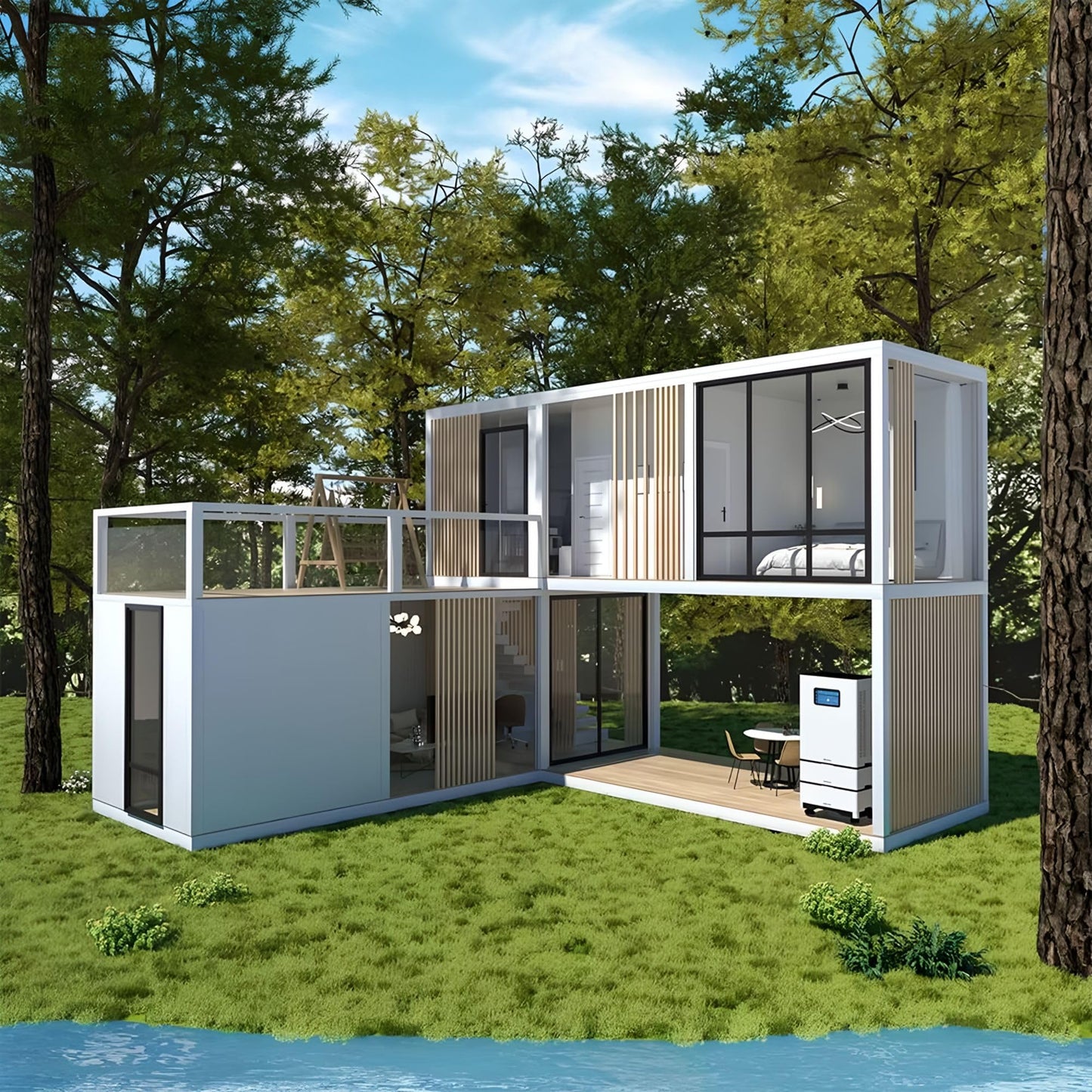 2 Story Prefab Tiny Home for Sale, Container Modular House Fully Equipped with 1 Bathroom 1 Kitchen 2 Bedroom (2 Story)