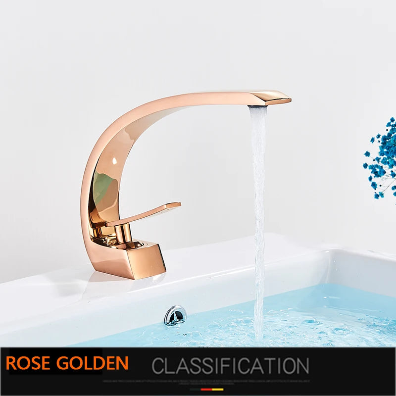 Rozin Black Bathroom Basin Faucet Deck Mounted Single Level Chrome Washing Basin Hot Cold Water Mixer Tap Faucets Luxury Style