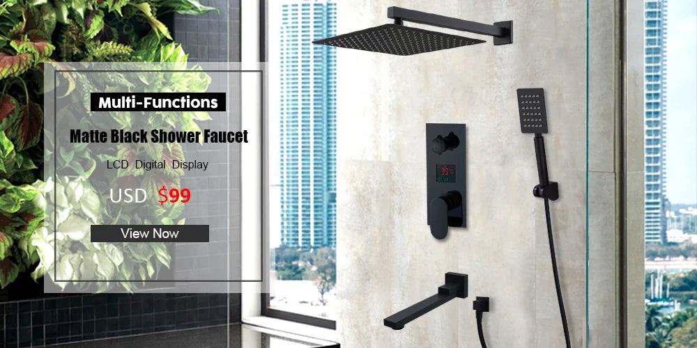 Quyanre Wall Mount Bathroom Rain Waterfall Shower Faucets Set Concealed Chrome Shower System Bathtub Shower Mixer Faucet Tap