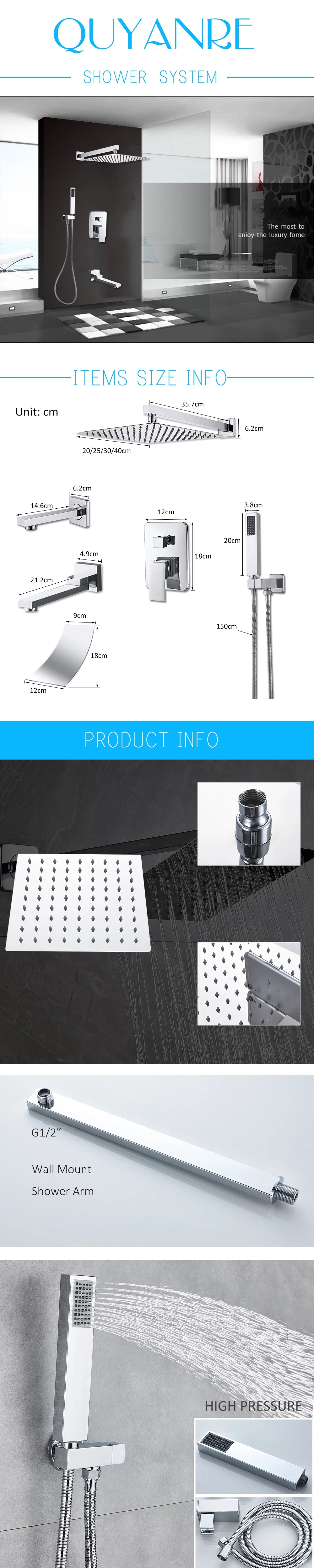 Quyanre Wall Mount Bathroom Rain Waterfall Shower Faucets Set Concealed Chrome Shower System Bathtub Shower Mixer Faucet Tap
