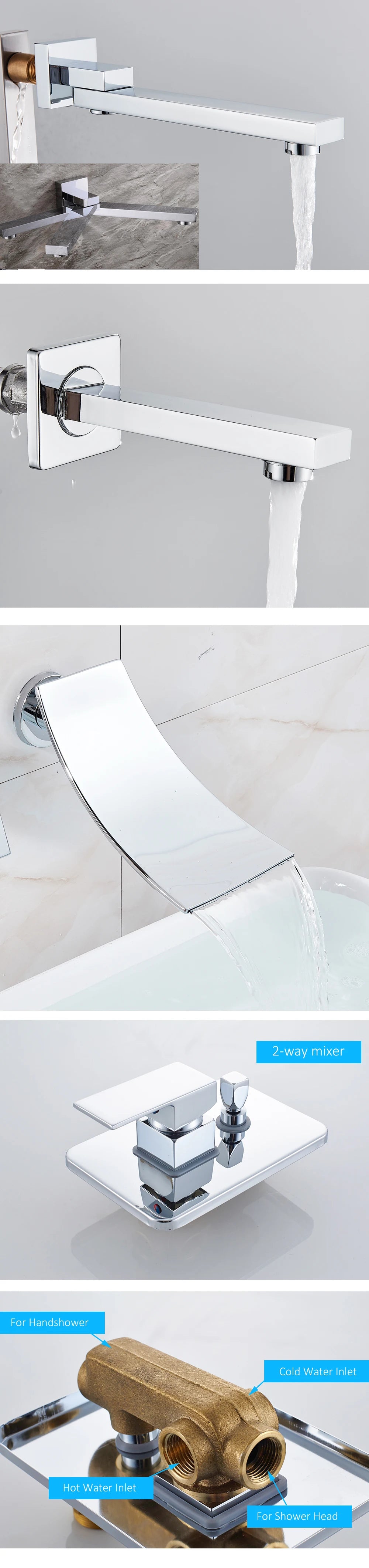 Quyanre Wall Mount Bathroom Rain Waterfall Shower Faucets Set Concealed Chrome Shower System Bathtub Shower Mixer Faucet Tap