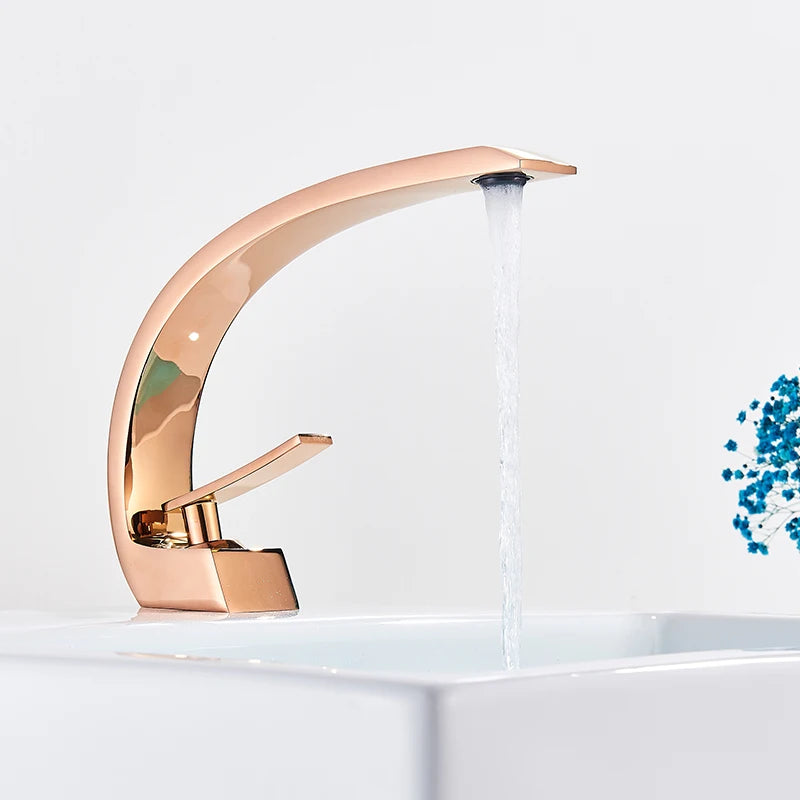 Rozin Black Bathroom Basin Faucet Deck Mounted Single Level Chrome Washing Basin Hot Cold Water Mixer Tap Faucets Luxury Style