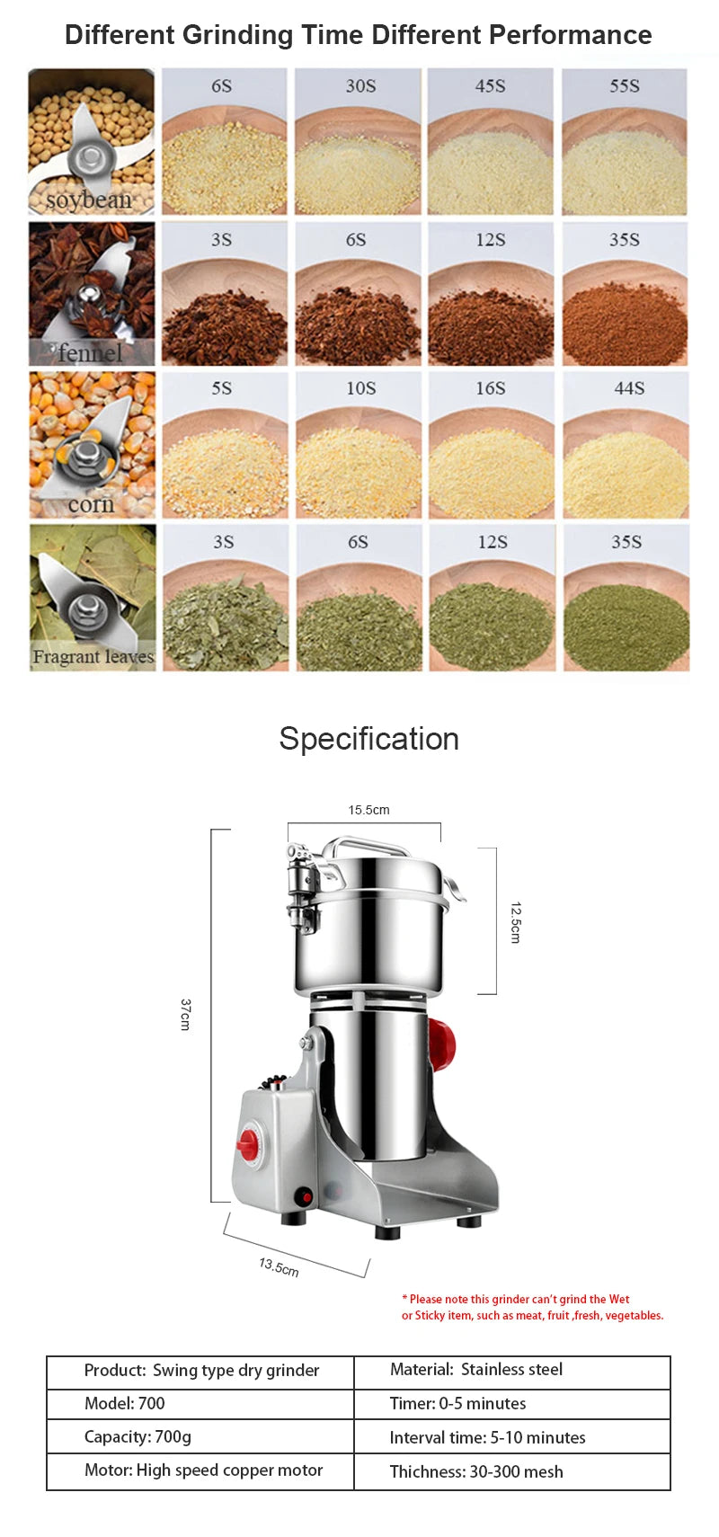 BioloMix 800g 700g Grains Spices Hebals Cereals Coffee Dry Food Grinder Mill Grinding Machine Gristmill Flour Powder crusher