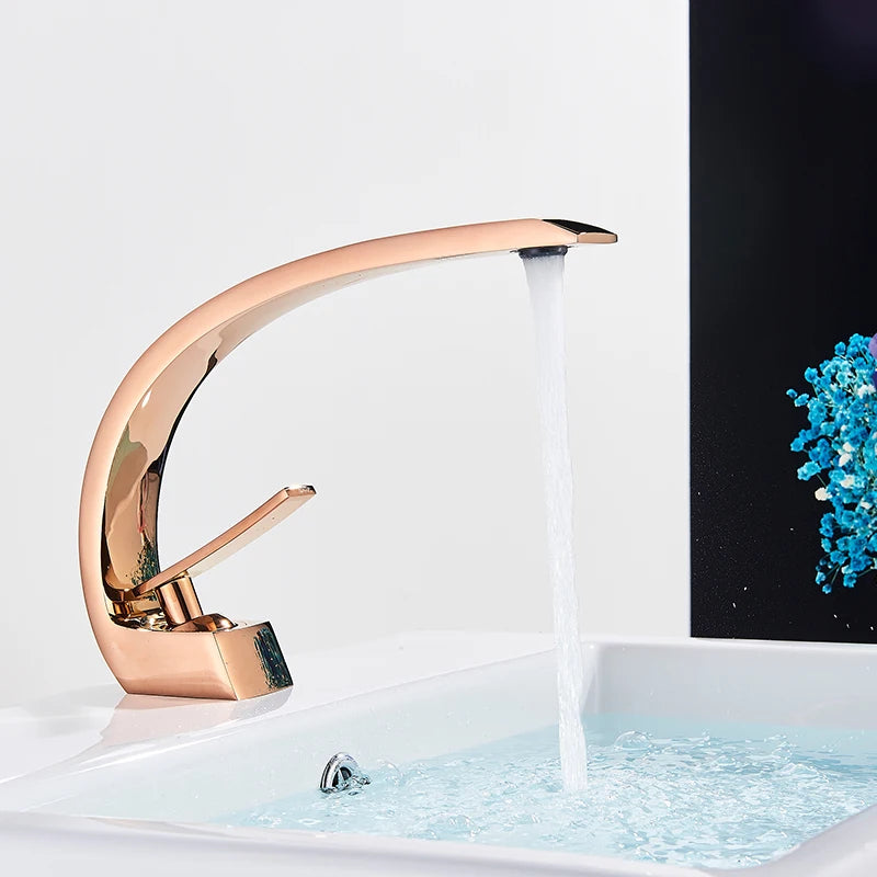 Rozin Black Bathroom Basin Faucet Deck Mounted Single Level Chrome Washing Basin Hot Cold Water Mixer Tap Faucets Luxury Style