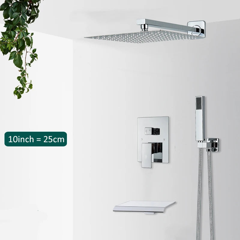 Quyanre Wall Mount Bathroom Rain Waterfall Shower Faucets Set Concealed Chrome Shower System Bathtub Shower Mixer Faucet Tap