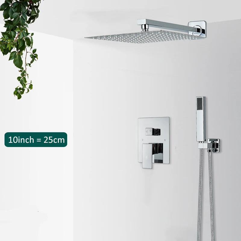 Quyanre Wall Mount Bathroom Rain Waterfall Shower Faucets Set Concealed Chrome Shower System Bathtub Shower Mixer Faucet Tap