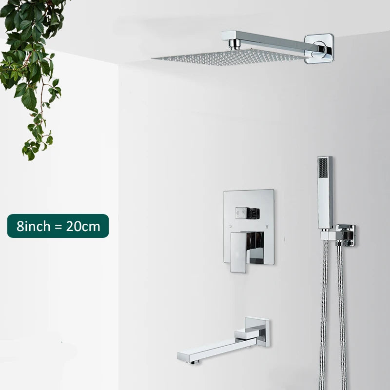 Quyanre Wall Mount Bathroom Rain Waterfall Shower Faucets Set Concealed Chrome Shower System Bathtub Shower Mixer Faucet Tap