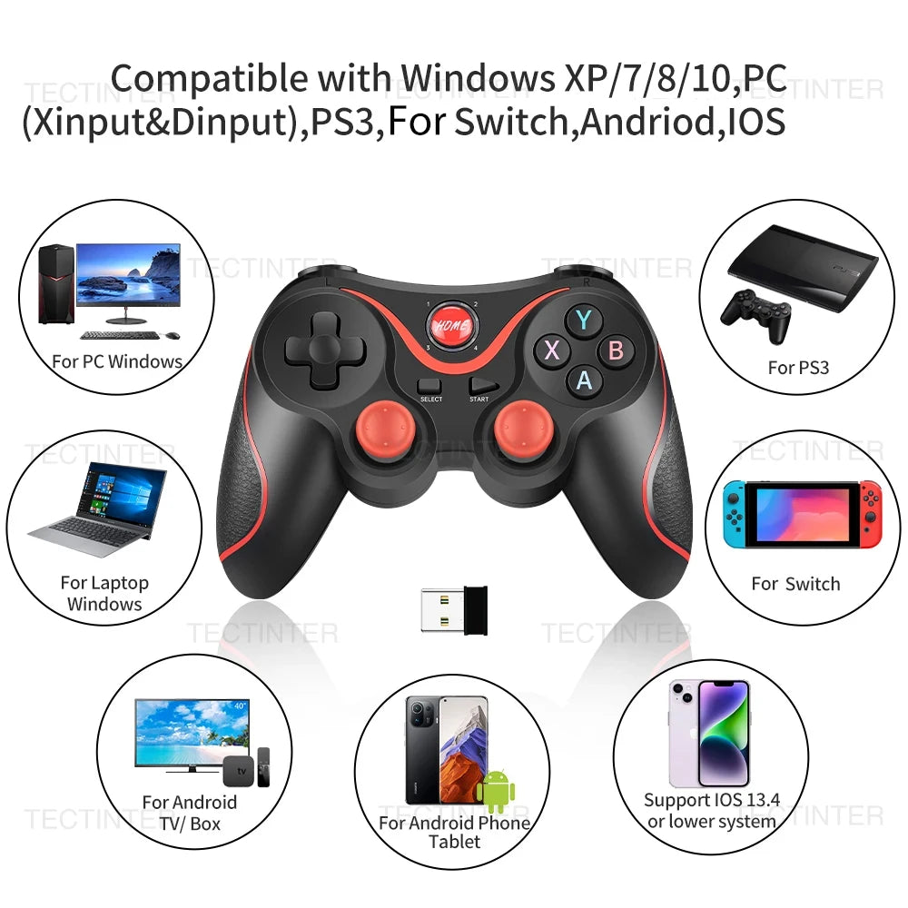 Terios T3 Support Bluetooth Gamepad For Android Phone PC Joystick Controle Wireless Game Controller For Switch/PS3 Accessorie