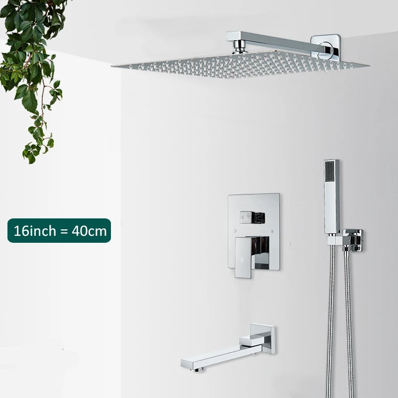 Quyanre Wall Mount Bathroom Rain Waterfall Shower Faucets Set Concealed Chrome Shower System Bathtub Shower Mixer Faucet Tap