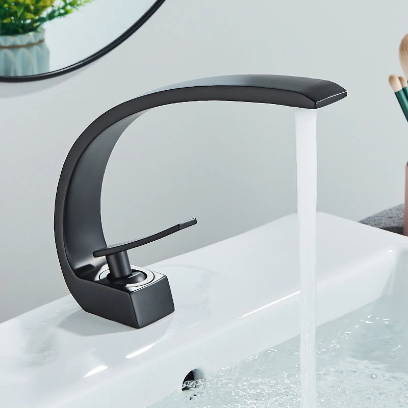 Rozin Black Bathroom Basin Faucet Deck Mounted Single Level Chrome Washing Basin Hot Cold Water Mixer Tap Faucets Luxury Style