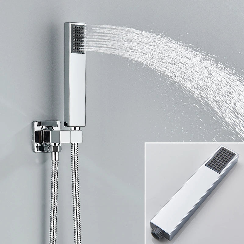 Quyanre Wall Mount Bathroom Rain Waterfall Shower Faucets Set Concealed Chrome Shower System Bathtub Shower Mixer Faucet Tap